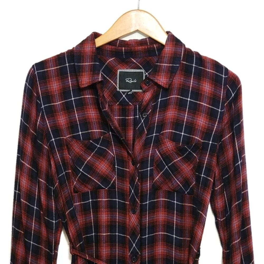 Rails Plaid Red Blue Hi Low Tunic Shirt Dress Long Sleeve Casual Chic Size S - Picture 3 of 15